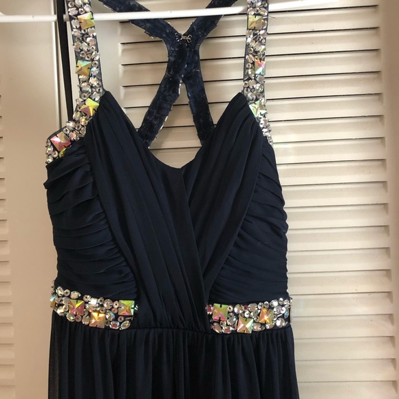 Navy Blue Rhinestone Special Occasion Dress - Picture 2 of 3